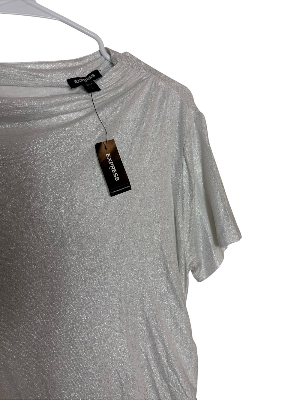 Express Silver Shimmery Drape Short Sleeve Blouse - Picture 4 of 6